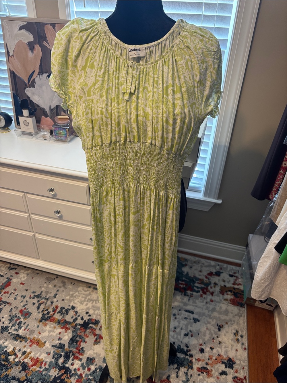 Lime Paisley Smocked Waist Maxi Dress
